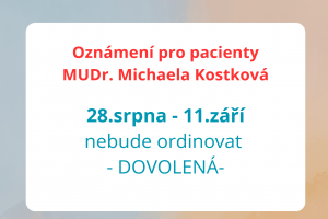 Dovolená - MUDr. Kostková