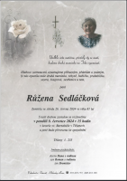 Smuteční oznámení - paní Růžena Sedláčková 26.6.2024